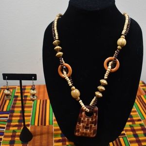 CLEARANCE: African Wooden Necklace and Earrings